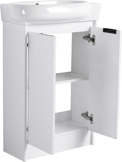 Henf 23" Freestanding Bathroom Vanity with Sink Set for Small Space, Soft Close Doors Round Ceramic Basin Floor Mount Bathroom Cabinet, Vanity and Sink Combo for Home, White