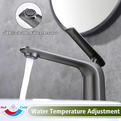 TOCALOCA Tall Bath Faucet for Vessel Sink, Gun Grey One Hole Single Handle Bathroom Faucets Brass, High Bathroom Vanity Faucet Single Lever Modern Basin Mixer Taps