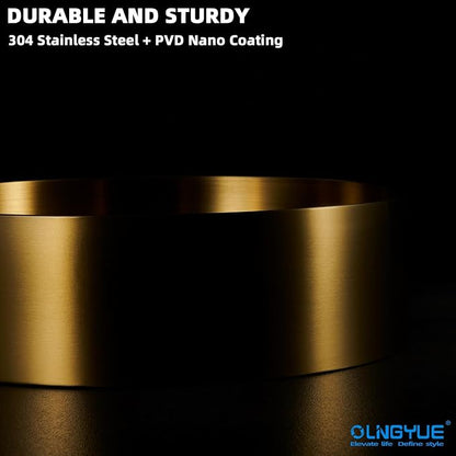 Brushed Gold Bathroom Vessel Sink: 16" Modern Round Countertop Washbasin | Above Counter Lavatory Basin with Stainless Steel PVD Coating Pop Up Drain for Home Hotel Office Toilet Decoration Remodeling