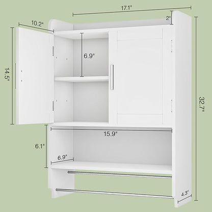 VECELO Bathroom Wall Cabinet, Wall Mounted Medicine Cabinet, Space Saver Storage Cabinet with Towel Bar for Bathroom Laundry Room Kitchen