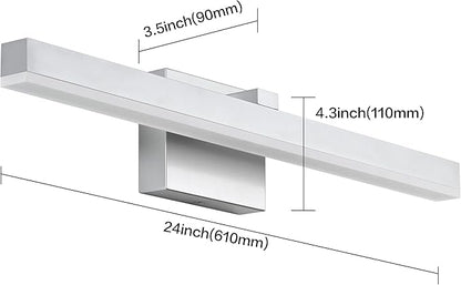 PRESDE Modern 24inch Bathroom Vanity Light LED Bathroom Light Fixture Over Mirror Dimmable Silver Bath Wall Lighting