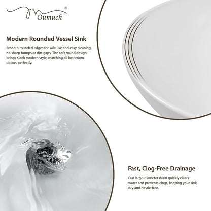 Vessel Sink, 16"W x 13"D inch Oval Bathroom Sink Above Counter White Ceramic Porcelain Vanity Bowl Countertop Art Basin