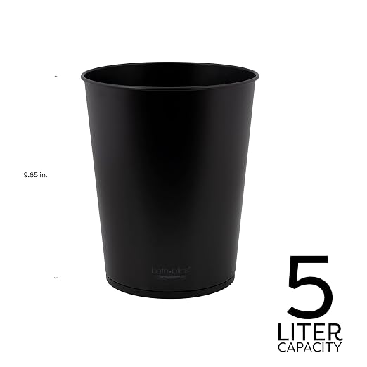 Bath Bliss 5 Liter Small Wastebasket | 2 Pack | Round Open Top | Trash Can | Bathroom | Bedroom | Kitchen | Office | Dorm | Disposal Waste Bin | Garbage | Matte Black