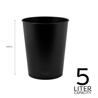 Bath Bliss 5 Liter Small Wastebasket | 2 Pack | Round Open Top | Trash Can | Bathroom | Bedroom | Kitchen | Office | Dorm | Disposal Waste Bin | Garbage | Matte Black