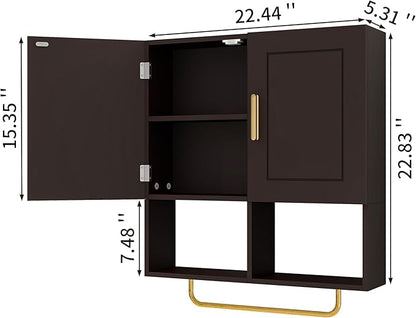 Wall Mounted Bathroom Storage Cabinet Medicine Cabinet with Adjustable Shelves & Towel Bar for Bathroom, Laundry Room, Bedroom, Enterway