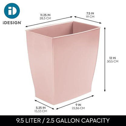 iDesign Small Plastic Bathroom Trash Can, Slim Rectangle Garbage Bin, Pink | Bedroom, Office, Dorm