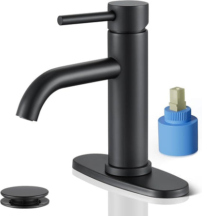 Black Bathroom Faucet with Valve, Stainless Steel Bathroom Faucet | Modern Bathroom Sink Faucet with Pop-up Drain and Hoses, RV & Outdoor Basins,1 or 3 Hole
