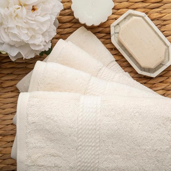 SUPERIOR Egyptian Cotton Plush & Absorbent, Hand Towel Set of 4, Cream | Quick Dry, Soft Luxury Towel Set, Bath Essentials for Bathroom, Guest Bath, Spa, 4 Piece Set, Madeline Towels