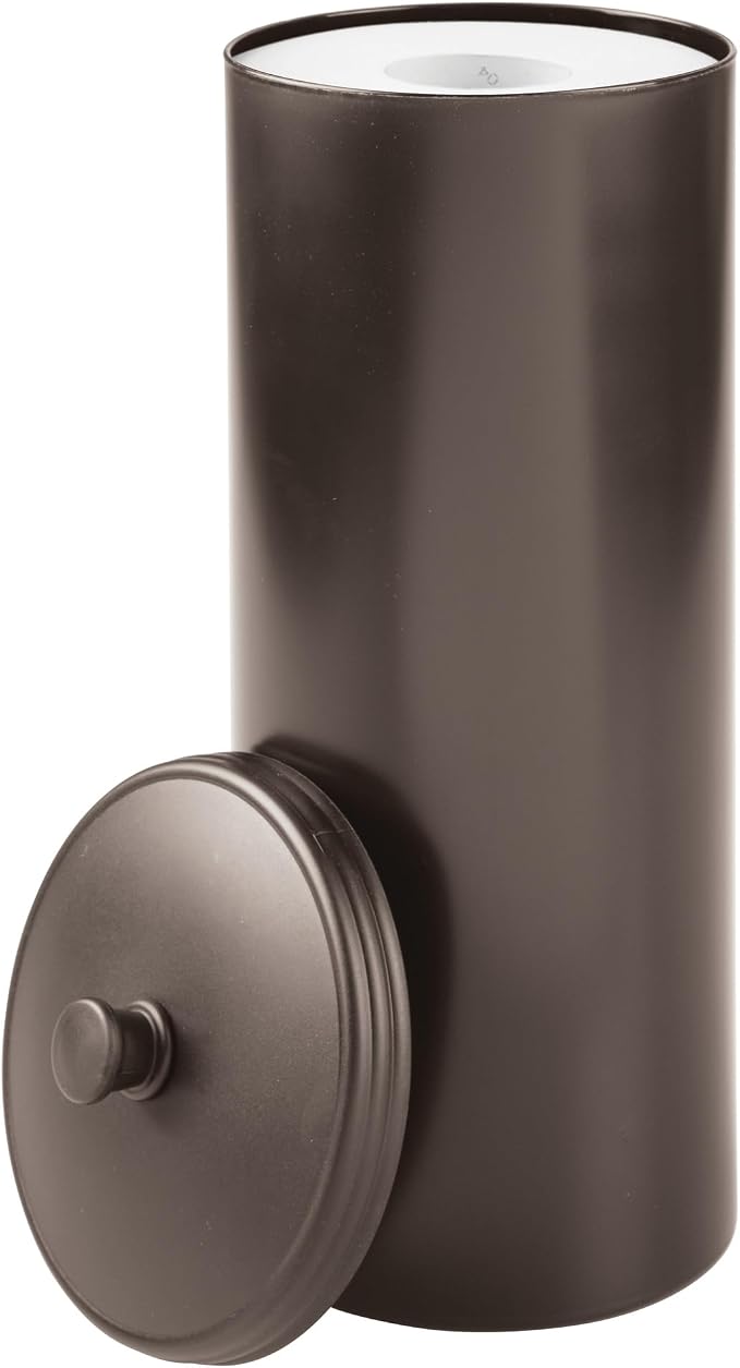iDesign Freestanding Bathroom Toilet Paper Storage Holder with Lid Bronze | For 3 Extra Rolls