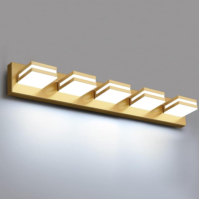IZORRO LED Modern Bathroom Lights Fixtures(5-Light,Dimmable),Gold Acrylic Wall Lighting,Vanity Lights for Bathroom Over Mirror - 6000k 30In （No Assembly Required）