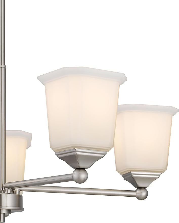 Nox 5-Light Chandelier Pendant Ceiling Light Brushed Nickle White Glass Shade Adjustable Height for Hallway, Entryway, Passway, Dining, Bedroom, Kitchen, Balcony Living Room