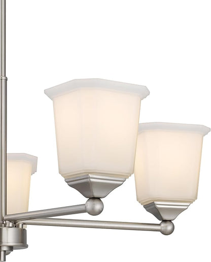 Nox 5-Light Chandelier Pendant Ceiling Light Brushed Nickle White Glass Shade Adjustable Height for Hallway, Entryway, Passway, Dining, Bedroom, Kitchen, Balcony Living Room