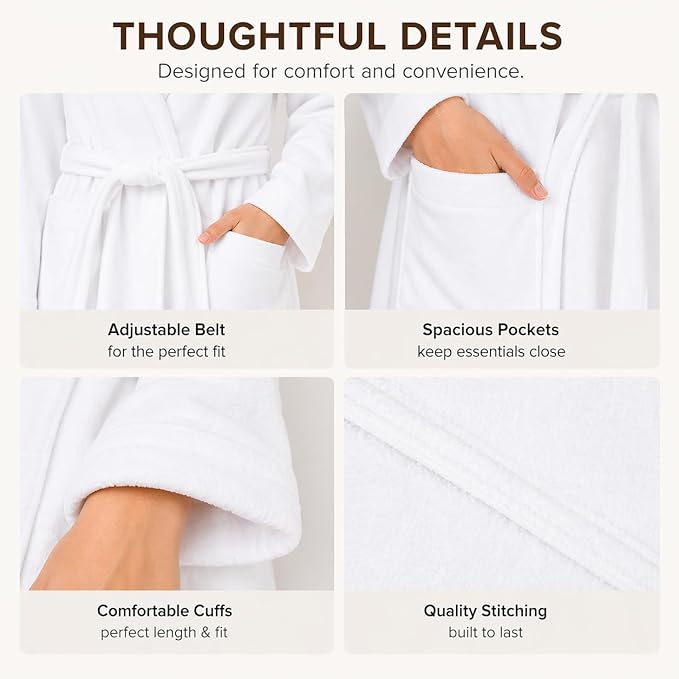 BIOLINEN 100% Cotton Terry Shawl Collar Bathrobe with Slippers