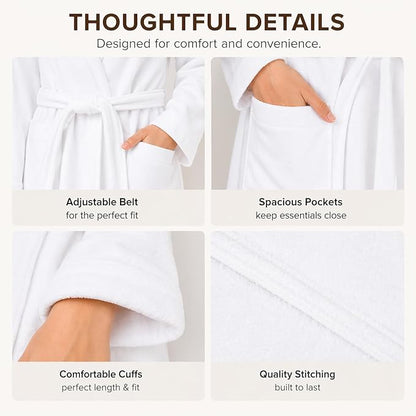 BIOLINEN 100% Cotton Terry Shawl Collar Bathrobe with Slippers