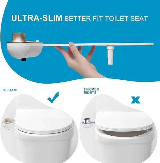 Bidet, Bidet Attachment for Toilet,GLIGAM Non-Electric Fresh Water Bidet Sprayer with Self-Cleaning Nozzle, Adjustable Pressure Control & Angle Controls (Champagne/White)