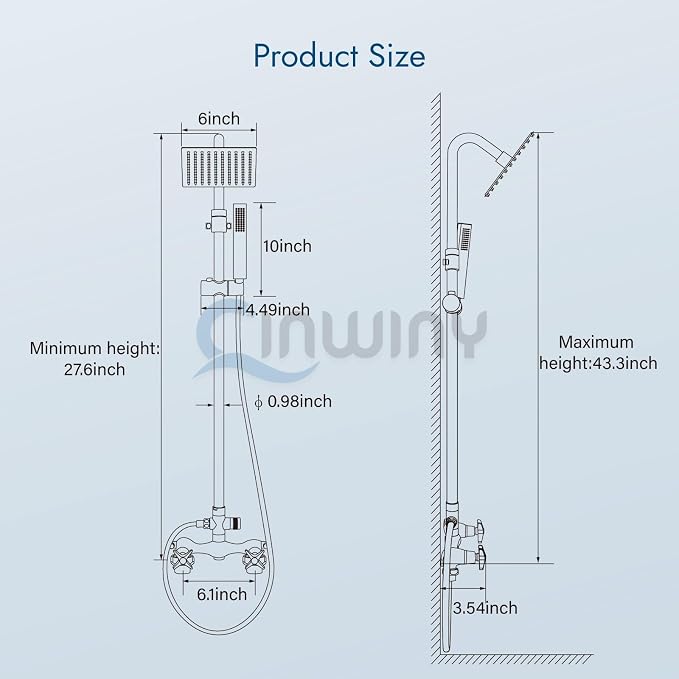 Wall Mounted Outdoor Shower Kit,Outdoor Shower Faucet,Brushed Nickel | 6-Inch Square Rainfall Shower Head with Handheld Spray, Adjustable Slide Bar & Dual Function Design for Flexible Outdoor Use
