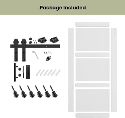 SMARTSTANDARD 40in x 84in Sliding Barn Door with 7FT Hardware Track,3 Panel | Waterproof PVC Surface, Pre-Drilled Holes Easy to Assemble, White, Solid, MDF