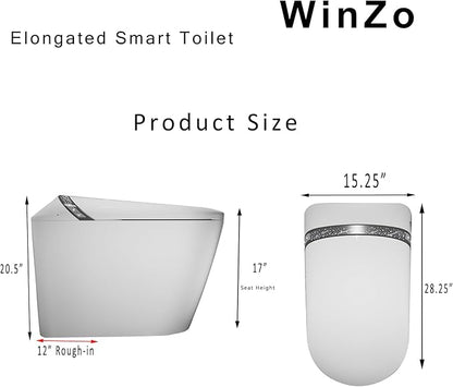 WinZo Luxury Smart Toilet with Elongated Heated Bidet Seat, Auto Flush, LED Display, Multiple Wash Modes with Starry Night Light Comfort ADA Height,(Matte Grey)