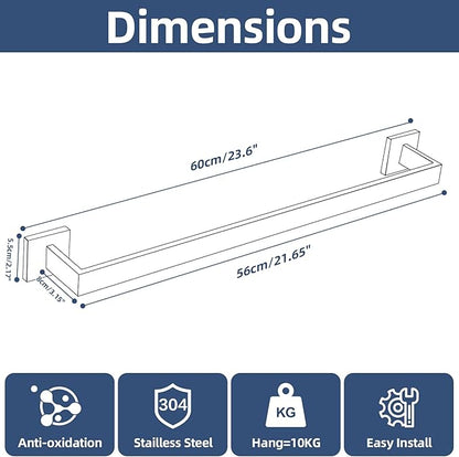 Bathroom Towel Bar Set, 23.6 Inch Wall Mounted Rack, 304 Stainless Steel, D-Shape, 2-Piece Set (Chorme)