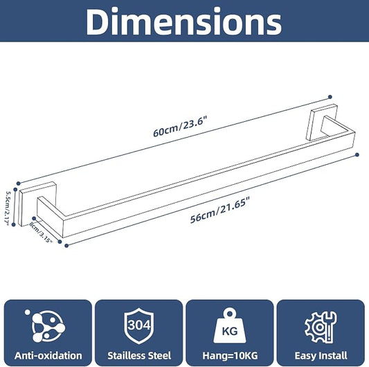 23.6 Inch Polished Chrome Bathroom Towel Bar Set, 2-Piece Square Wall Mounted Towel Rack, Wall Mounted 304 Stainless Steel Towel Holder for Bathroom