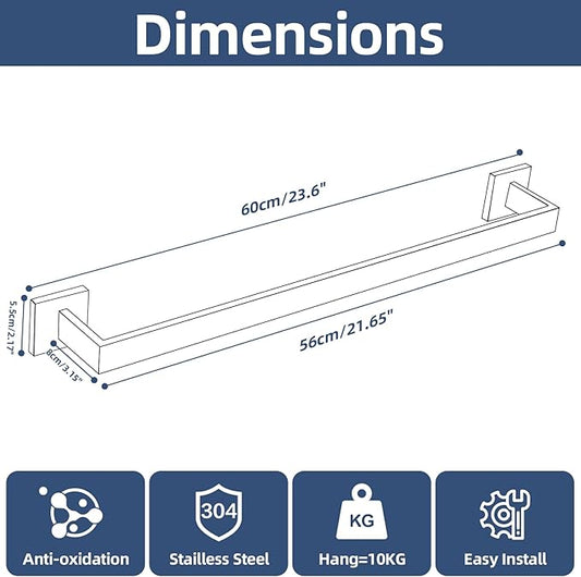 Bathroom Towel Bar Set, 23.6 Inch Wall Mounted Rack, 304 Stainless Steel, D-Shape, 2-Piece Set (Brushed Finish)