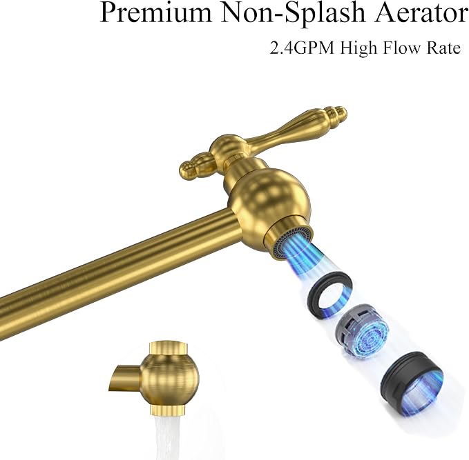 Faucets with Wall Mount Double Joint Swing Arms - Leak Free Design with High-Flow Aerators - Retractable & Folding for Space Saving