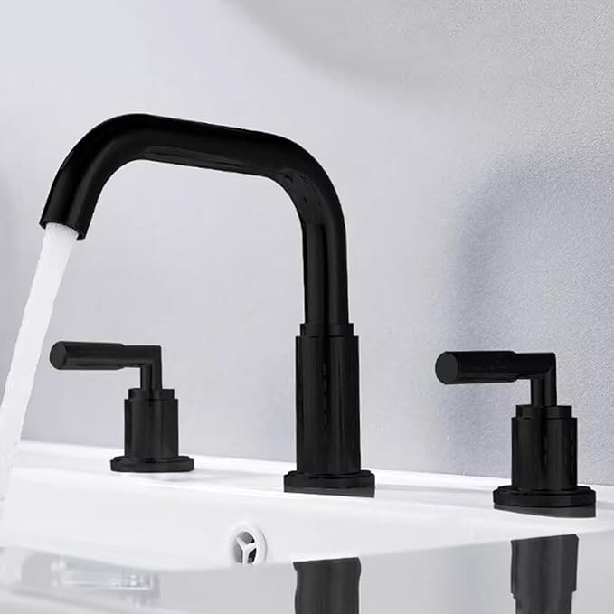 Bathroom Basin Mixer Faucet 3 Hole Brass Swivel Hot and Cold Water-Black