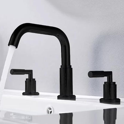 Bathroom Basin Mixer Faucet 3 Hole Brass Swivel Hot and Cold Water-Black