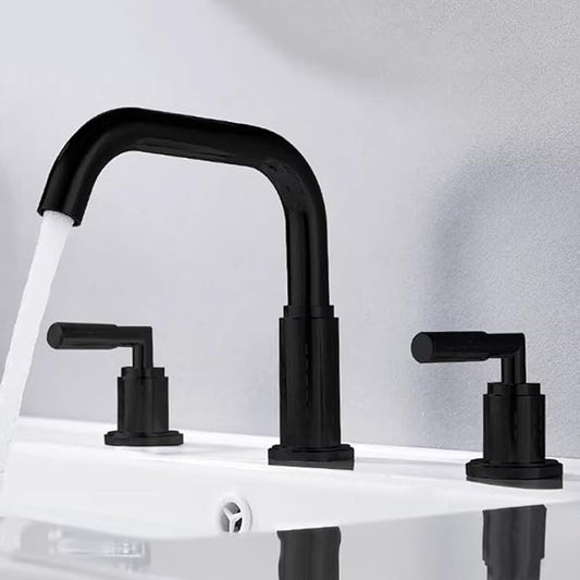 Bathroom Basin Mixer Faucet 3 Hole Brass Swivel Hot and Cold Water-Black