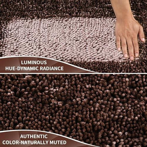 Yimobra Chenille Bathroom Rugs Non Slip, Extra Thick Soft Absorbent Bath Rug 31.5x20 Inch, Machine Washable Quick Dry Bath Mat for Bathroom Floor, Tub and Shower, Home Decor Accessories, Brown