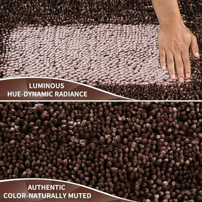 Yimobra Chenille Bathroom Rugs Non Slip, Extra Thick Soft Absorbent Bath Rug, Machine Washable Quick Dry Bath Mat for Bathroom Floor, Tub and Shower, Home Decor Accessories, 24x17, Brown