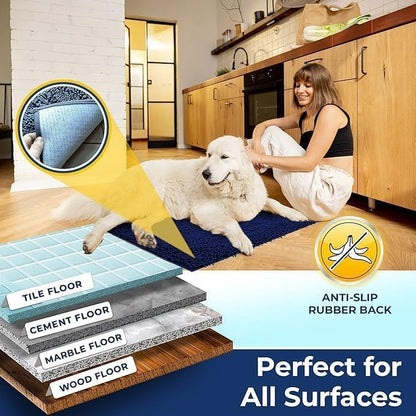 Muddy Mat® | Chenille Bathroom Rugs Quick Dry Microfiber Mats Non Slip Washable, Extra Thick, Soft and Highly Absorbent Bath Mats for Bathroom, Kitchen, and Shower Floor - Navy Blue 24"x36"