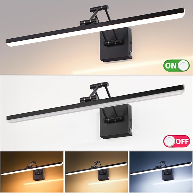 MantoLite 24'' Picture Lights Wall Vanity Lights Bathroom 12W LED Dimmable Modern Mirror Wall Lights Bedroom Adjustable Swing arm Bathroom Lighting Fixture Touch dimming