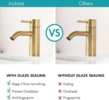 Brushed Gold Bathroom Faucet, Single Hole Bathroom Sink Faucet Modern Single Handle Vanity Faucet with Pop-up Drain and Supply Lines,100102-BG