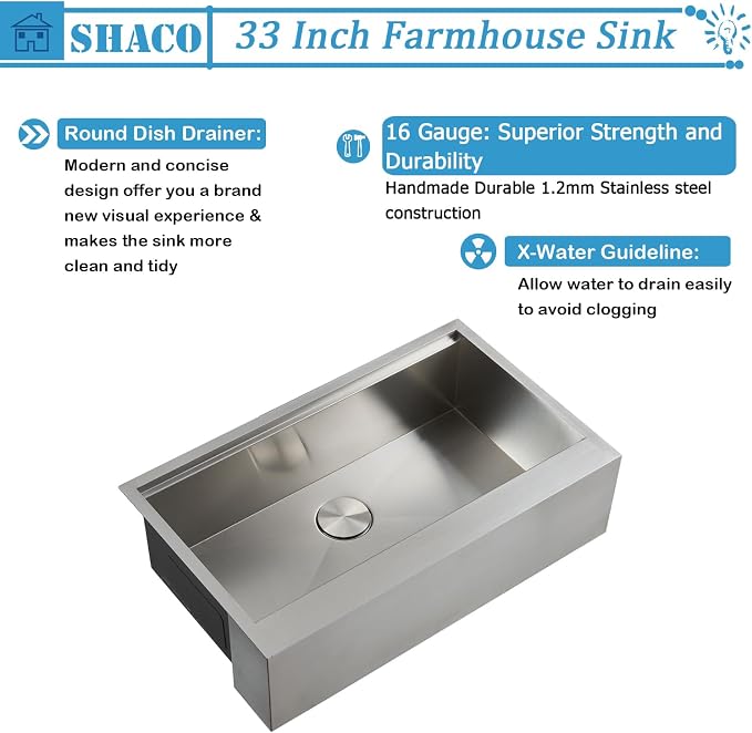33 Inch Stainless Steel Farmhouse Sink, 33x20 Single Bowl Ledge Workstation Flat Apron Front Farm Kitchen Sink with Cutting Board, Brushed Nickel