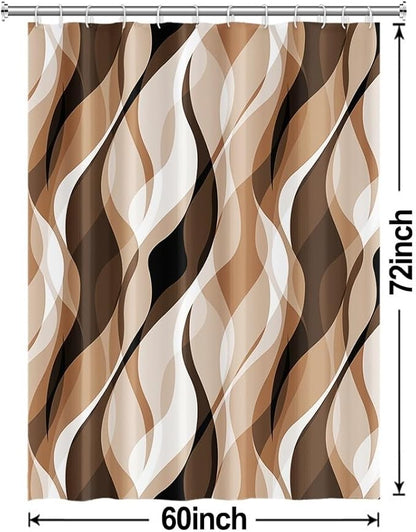Brown Shower Curtain, Modern Abstract Grey and Brown Striped Shower Curtain Set for Bathroom Waterproof Tan Shower Curtain with Hooks, 60x72 Inch
