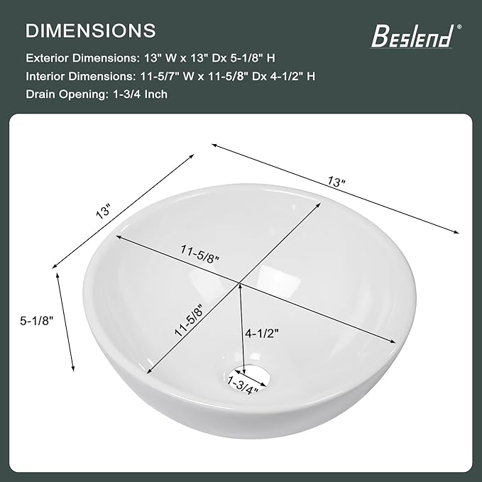 Vessle Sink Round - Beslend 13 Inch White Ceramic Bathroom Sink Egg Oval Shape Porcelain Above Counter Modern Art Sink