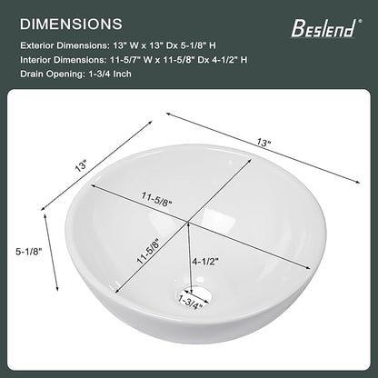 Vessle Sink Round - Beslend 13 Inch White Ceramic Bathroom Sink Egg Oval Shape Porcelain Above Counter Modern Art Sink