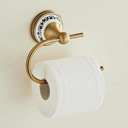 Toilet Paper Holder, Bathroom & Kitchen Toilet Tissue Roll Holder | Zinc Alloy Antique Brass Open-Arm Screw-In Wall-Mounted Towel Holder, Bathroom Hardware Accessory YIGUANXIN
