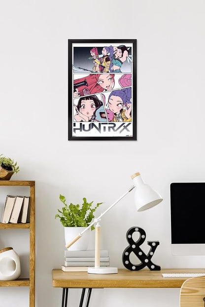 Trends International Netflix KPop Demon Hunters (2025) - Huntrix Manga Panels Wall Poster, 22.4L x 14.7W, Black Framed Version