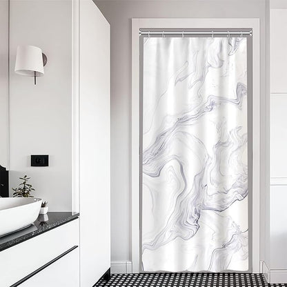 Stall Shower Curtain, White Marble Small Bathroom Curtain Modern Abstract Waterproof Shower Curtain Set with Hooks, 36x72 Inch