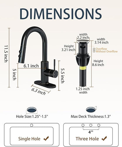 Fransiton Bathroom Faucets, Bar Sink Faucet Single Hole for Bathroom Kitchen Campers with Deck Plate Outdoor Faucet Vessel Farmhouse Vanity Lavatory (Matte Black - Pull Sprayer - A)
