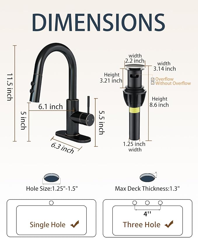 Fransiton Bathroom Faucets, Bar Sink Faucet Single Hole for Bathroom Kitchen Campers with Deck Plate Outdoor Faucet Vessel Farmhouse Vanity Lavatory (Oil Rubbed Bronze - Pull Sprayer - A)