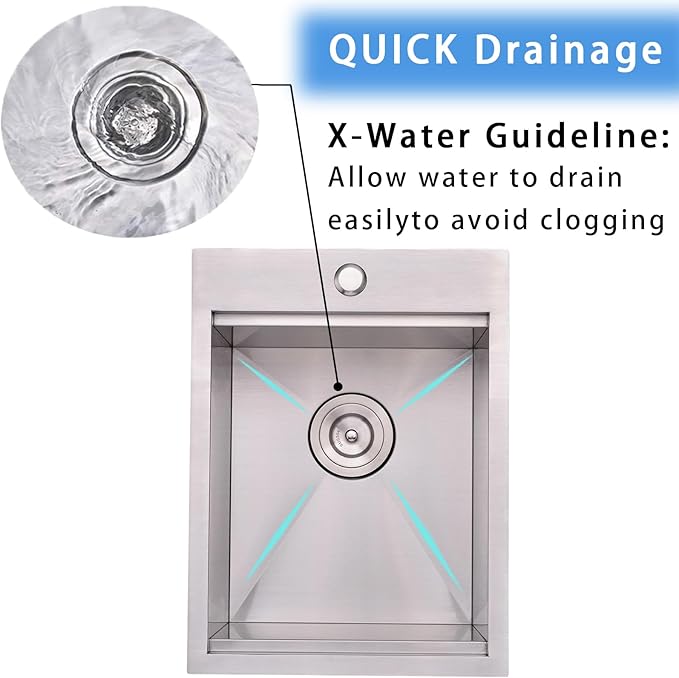 KINGO HOME Drop in Bar Sink, 15 x 20 Inch Single Bowl Small Kitchen Sink,304 Stainless Steel Topmount Wet Bar Sink Prep Sink With Grid&Drainer&Cutting Board