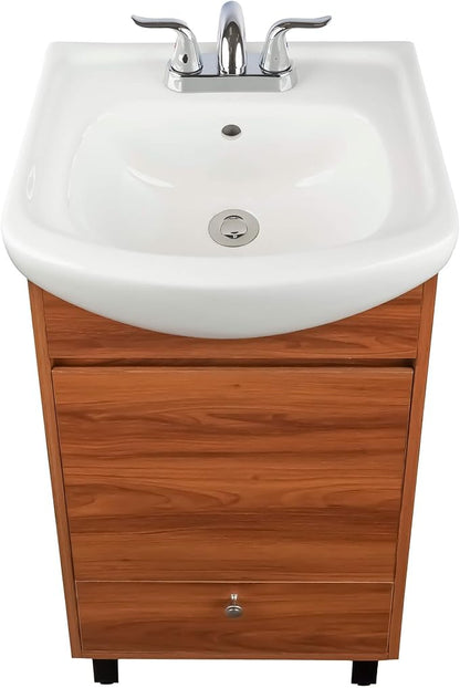 Petite 18 Inch Bathroom Vanity with Sink, Small Freestanding Bathroom Cabinet, Space-Saving Vanity Sink Combo Design, Dual Storage, Spicy Walnut