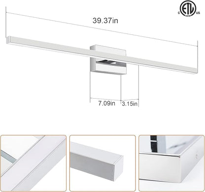 VOLISUN Modern Over Mirror Chrome Bar Vanity Light - Dimmable 5CCT LED Fixture, 39.4 inch, 24W - ETL Certificated