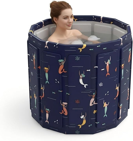 Portable Bathtub for Adult, Foldable Soaking Bathtub for Hot SPA&Ice Bath, Foldable Small Bathtub collapsible bathtub for Bathing, 6-layer Insulated portable tub,Space-saving (Blue Fish 25.9X27.5IN)