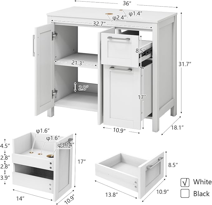 YOURLITE Bathroom Vanity, 36" Modern White Bathroom Cabinet