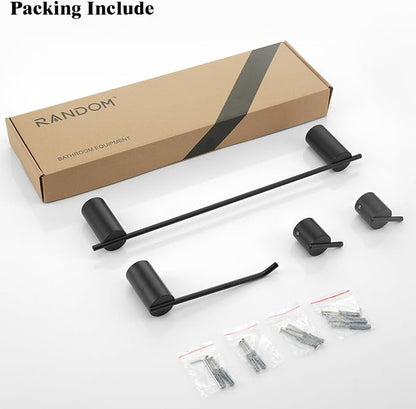 RANDOM Matte Black Bathroom Hardware Set 4 Pieces Stainless Steel Black Towel Bar Set Includ 18 inch Hand Towel Holder Toilet Paper Holder and 2 Towel Hooks Wall Mounted Bathroom Accessories Kit