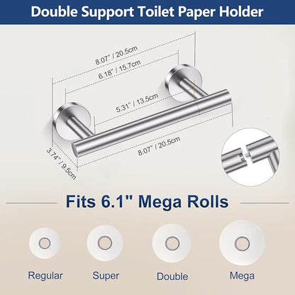 TQKAG Brushed Nickel Toilet Paper Holder, 5 Piece Towel Racks for Bathroom | 23.6" Bathroom Hardware Set, SUS304 Stainless Steel, Double Post Pivoting, Towel Hooks, Toilet Paper Holder Set Wall Mounted